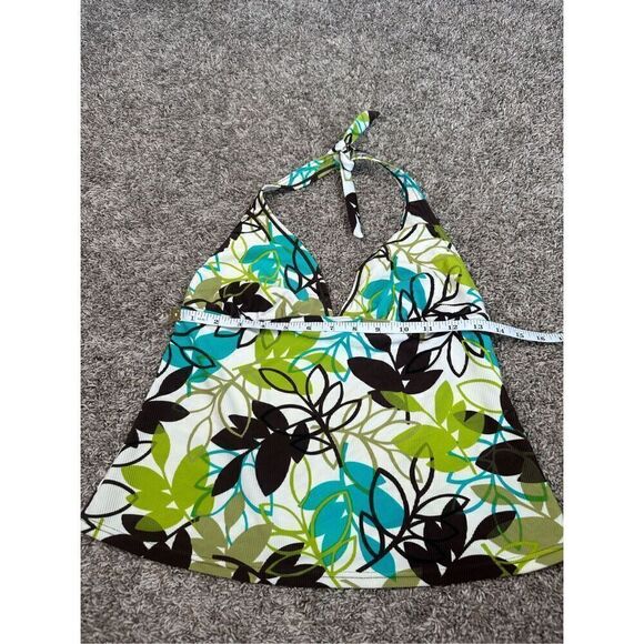 vintage y2k body i.d. ribbed tankini swim halter top retro groovy leaf print S/M - Picture 4 of 7